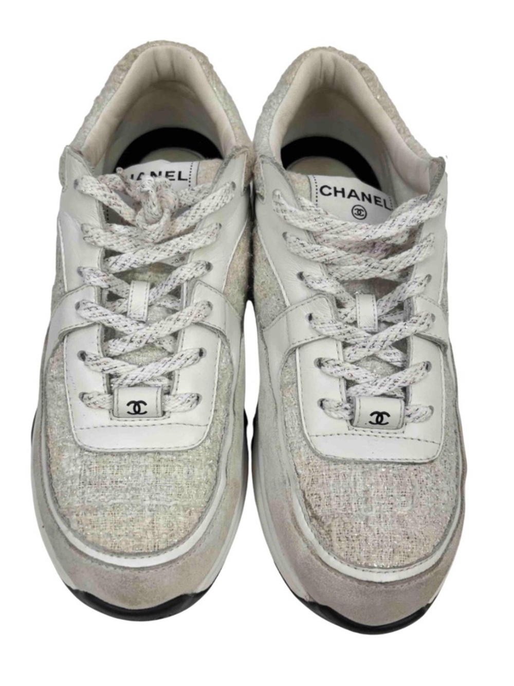 CHANEL White & Tweed CC Logo Trainer Sneakers Size 39 - Picture 12 of 14